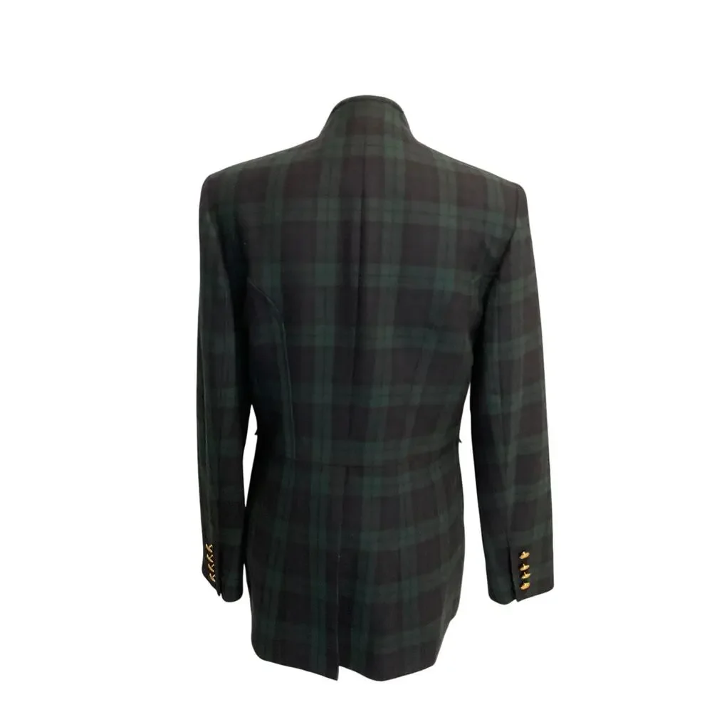 Vtg Talbots Women’s Wool Navy Green Tartan gold buttons military-style blazer 6 - Picture 2 of 16